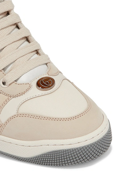 Shop Gucci Screener Canvas-trimmed Leather Sneakers In Off-white