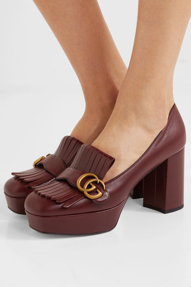 leather platform pump with fringe