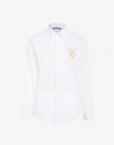 Shop Moschino Roman Double Question Mark Poplin Shirt In White