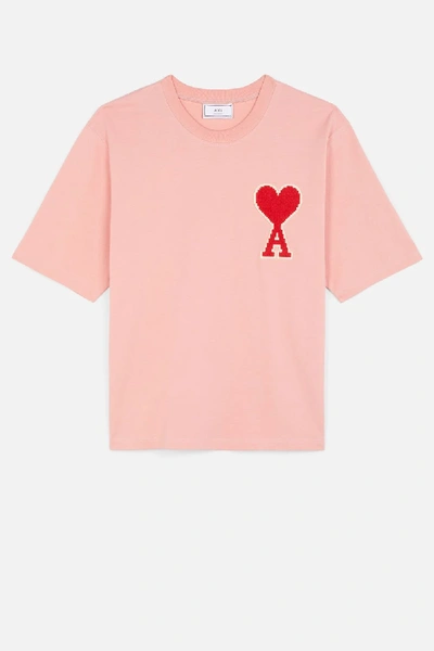 Shop Ami Alexandre Mattiussi T-shirt With Patch Big Ami De Coeur In Pink