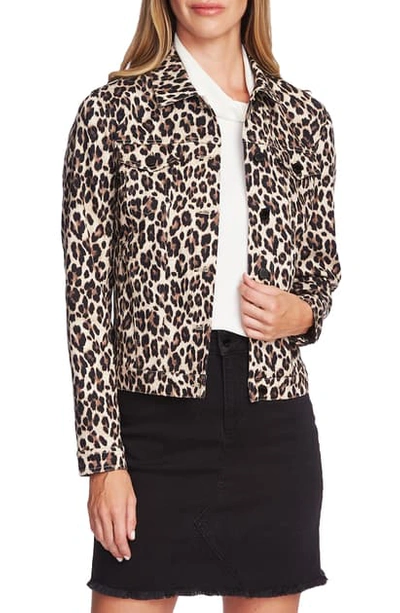 Shop Vince Camuto Leopard Print Denim Jacket In Rich Black