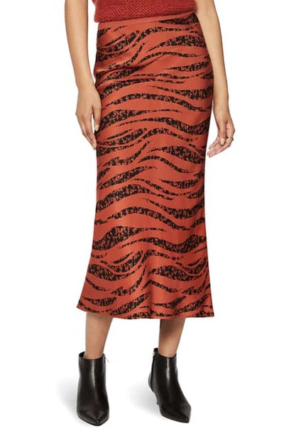 Shop Anine Bing Bar Print Silk Midi Skirt In Rust Zebra