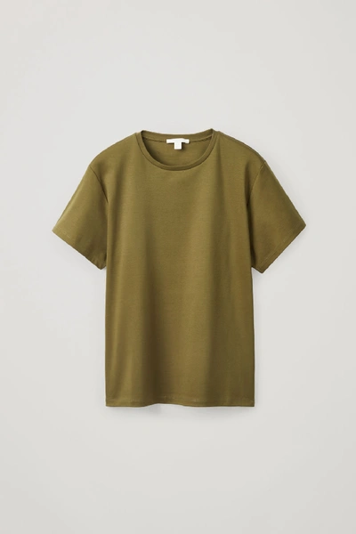 Shop Cos Organic-cotton Round-neck T-shirt In Green