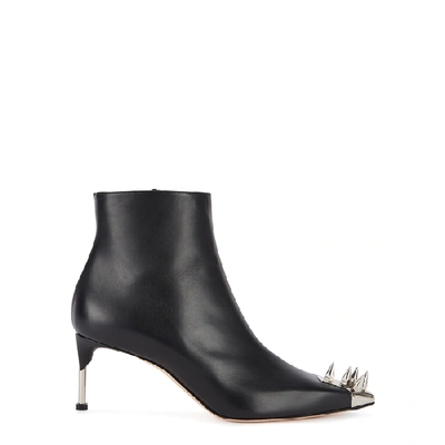 Shop Alexander Mcqueen 80 Black Studded Leather Ankle Boots