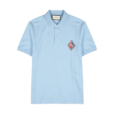 Shop Gucci Blue Stretch-cotton Polo Shirt In Light Blue