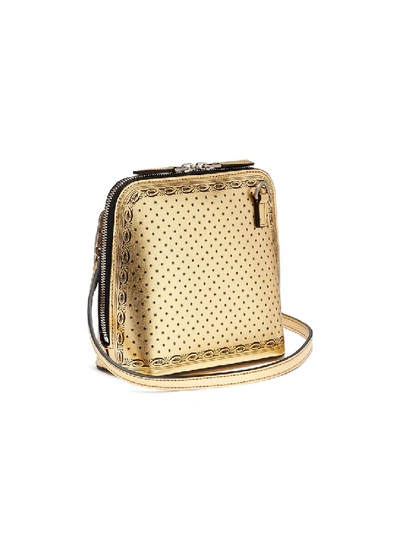 Shop Gucci 'guccy' Logo Print Mini Leather Crossbody Bag In Metallic