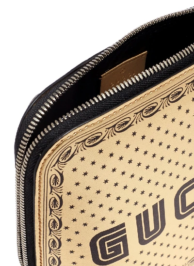 Shop Gucci 'guccy' Logo Print Mini Leather Crossbody Bag In Metallic