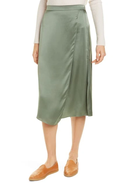 Shop Vince Drape Panel Silk Skirt In Sage Flint