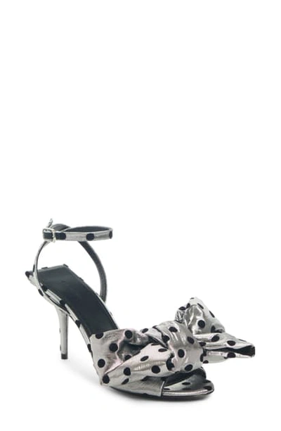Shop Balenciaga Bow Ankle Strap Sandal In Silver/ Black