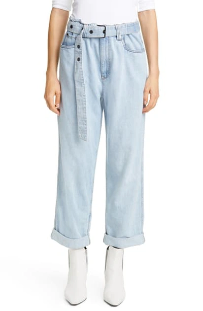 Shop Brunello Cucinelli Belted High Waist Relaxed Straight Leg Jeans In Snow Wash