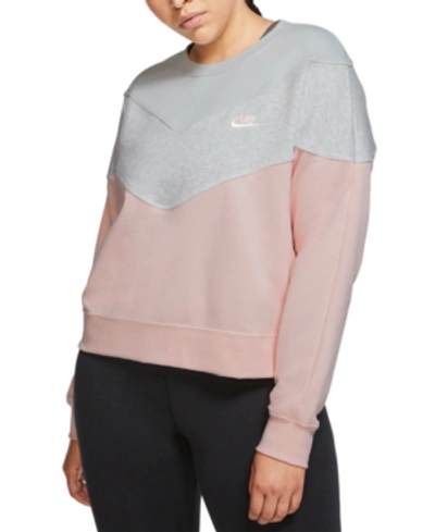 Shop Nike Plus Size Sportswear Heritage Sweatshirt In Echo Pink/pure Platinum