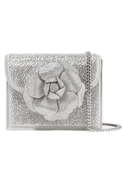 Shop Oscar De La Renta Tro Crystal-embellished Leather Shoulder Bag In Silver