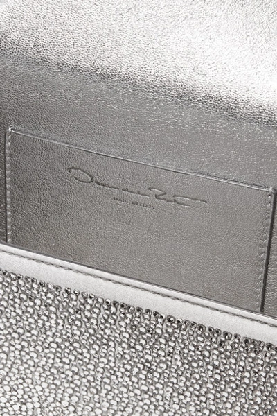 Shop Oscar De La Renta Tro Crystal-embellished Leather Shoulder Bag In Silver