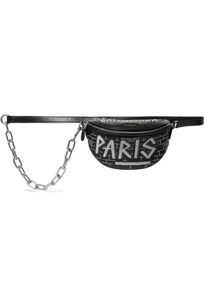 Shop Balenciaga Souvenir Xxs Aj Printed Textured-leather Belt Bag In Black