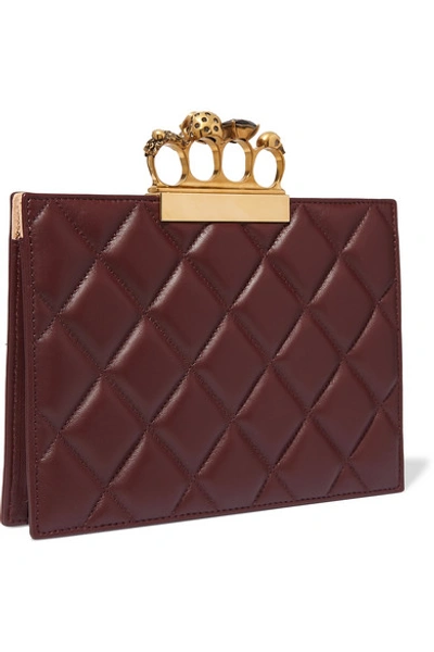 Shop Alexander Mcqueen Knuckle Embellished Quilted Leather Clutch In Burgundy