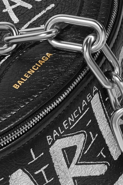 Shop Balenciaga Souvenir Xxs Aj Printed Textured-leather Belt Bag In Black