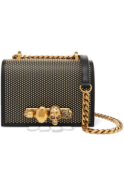 Shop Alexander Mcqueen Jewelled Satchel Embellished Leather Shoulder Bag In Black