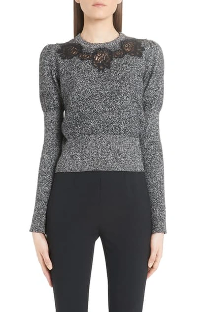 Shop Dolce & Gabbana Lace Detail Cashmere Blend Sweater In Black White