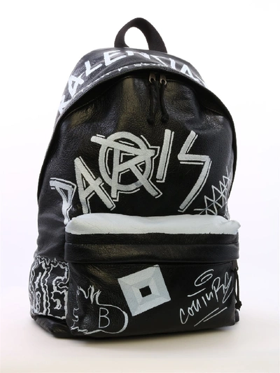 Shop Balenciaga Explorer Graffiti Backpack In Black