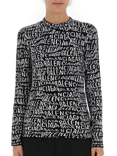 Shop Balenciaga Logo Knit Sweater In Black/white