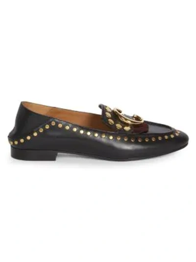 Shop Chloé C Studded Leather Loafers In Black