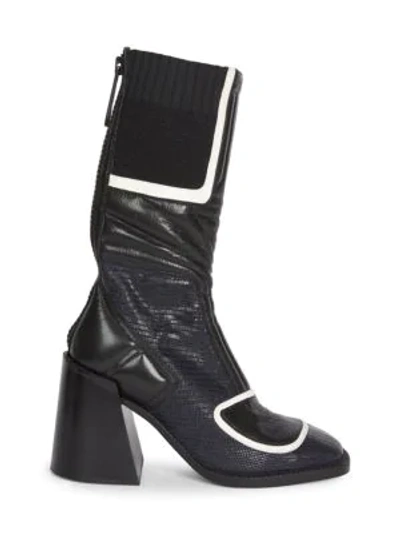 Shop Chloé Bell Tejus-print Leather Boots In Midnight
