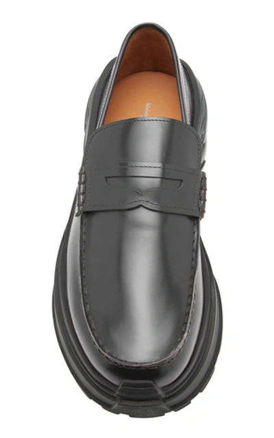 Shop Maison Margiela Cross Leather Penny Loafers In Brown