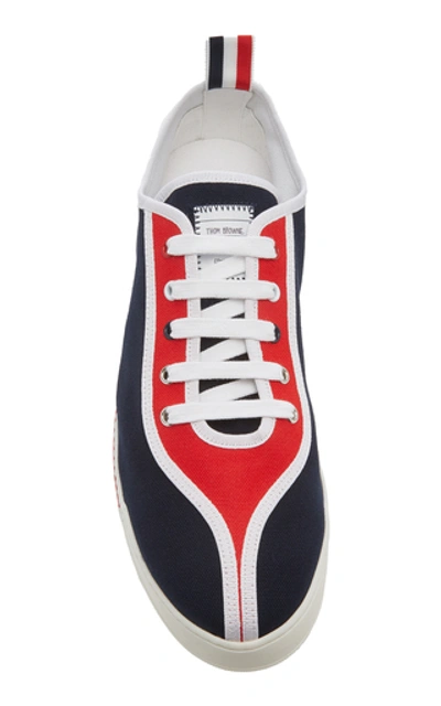 Shop Thom Browne Striped Canvas Sneakers In Black