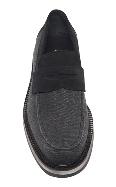 Shop Maison Margiela Suede-trimmed Printed Canvas Loafers In Black