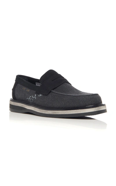 Shop Maison Margiela Suede-trimmed Printed Canvas Loafers In Black