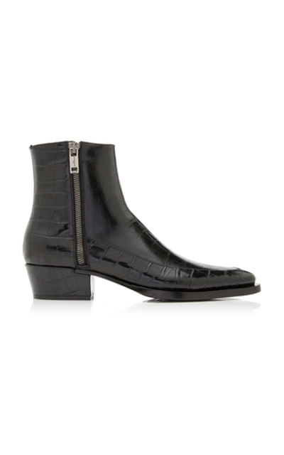 Shop Givenchy Dallas Croc-effect Leather Boots In Black