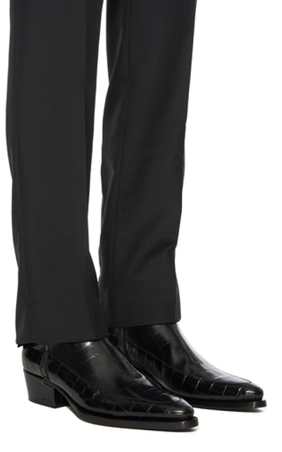 Shop Givenchy Dallas Croc-effect Leather Boots In Black