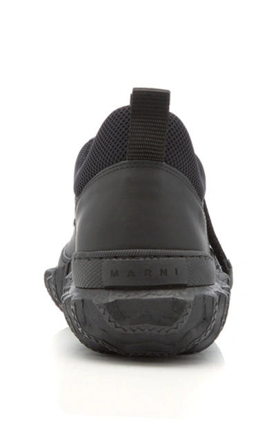 Shop Marni Leather, Rubber And Mesh Sneakers In Black