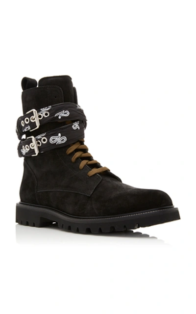 Shop Amiri Bandana-trimmed Suede Combat Boots In Black