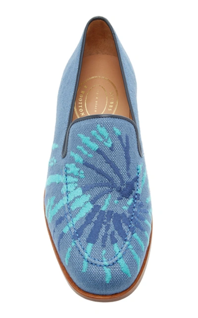 Shop Stubbs & Wootton Leather-trimmed Embroidered Wool Loafers In Blue