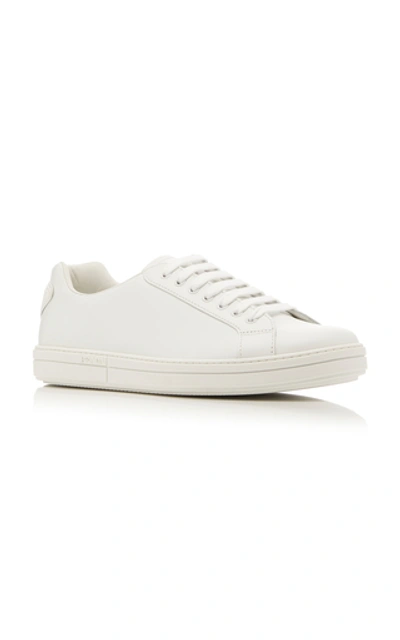 Shop Prada Vitello Plume Leather Sneakers In White