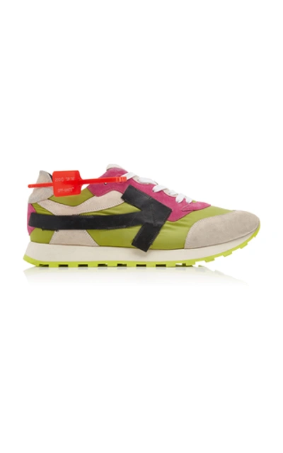 Shop Off-white Leather-trimmed Suede And Canvas Sneakers In Multi