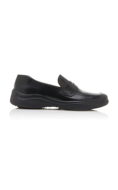 Shop Prada Leather Loafers In Black