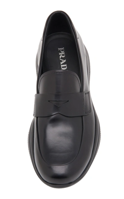 Shop Prada Leather Loafers In Black