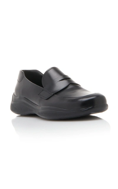 Shop Prada Leather Loafers In Black