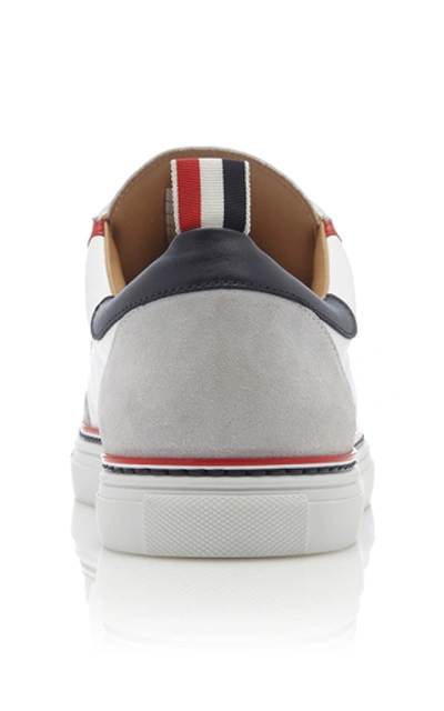 Shop Thom Browne Striped Leather Low-top Sneakers In White