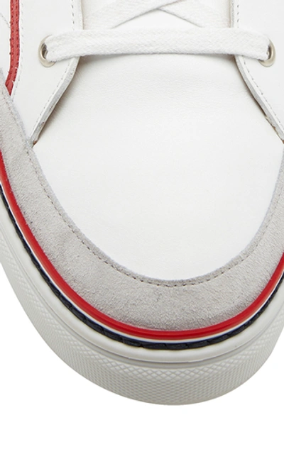 Shop Thom Browne Striped Leather Low-top Sneakers In White
