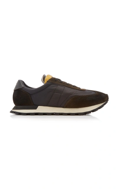 Shop Maison Margiela Replica Low-top Suede-paneled Running Sneakers In Black