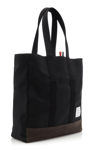 Shop Thom Browne Suede-trimmed Shell Tote In Black