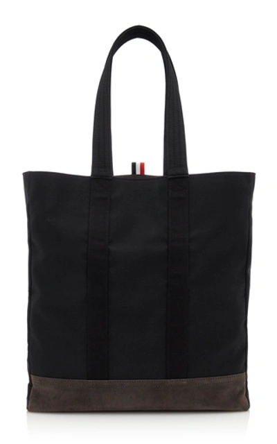 Shop Thom Browne Suede-trimmed Shell Tote In Black