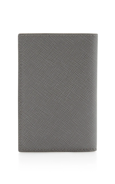 Shop Prada Striped Textured-leather Wallet In Grey