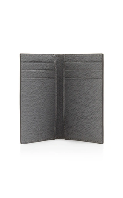 Shop Prada Striped Textured-leather Wallet In Grey