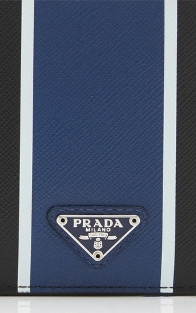 Shop Prada Striped Textured-leather Cardholder In Black