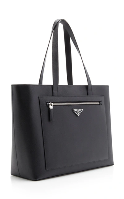 Shop Prada Textured-leather Tote In Black