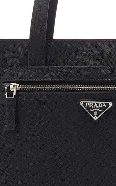 Shop Prada Textured-leather Tote In Black